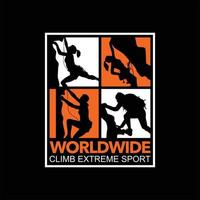 camiseta vintage de escalada mundial para esportes radicais vetor