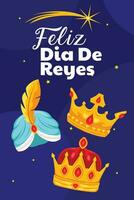 vetor ilustração do três rei coroas dizendo feliz dia de reyes