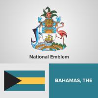 Emblema nacional de Bahamas, mapa e bandeira vetor