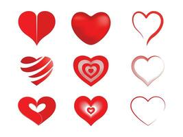 vermelho forma coração ícone, vetor conjunto coração forma, amantes em dia dos namorados dia
