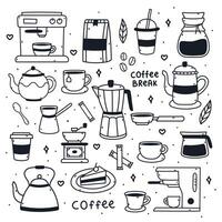 fofa rabisco desenho animado café fazer compras ícones vetor