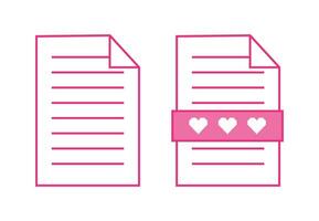 Rosa papel documento ícones com corações vetor ilustração