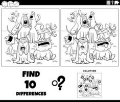 diferenças jogos com desenho animado uivando cachorros coloração página vetor