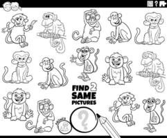 encontrar dois mesmo desenho animado macacos atividade coloração página vetor