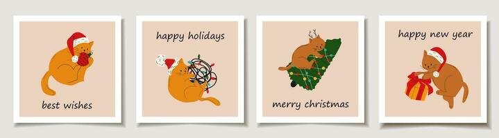 Natal vetor presente cartão ou tag conjunto com fofa gatos com Natal decoração. fofa senhoras. alegre Natal letras, melhor desejos
