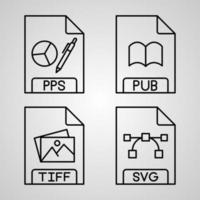 ícones de formato de arquivo de contorno isolados no fundo branco vetor
