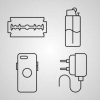 coleção de símbolos de produtos plásticos em estilo de contorno vetor