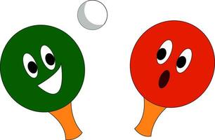 uma vermelho e uma verde mesa tênis raquetes e uma branco ping pong bola vetor ilustração em branco fundo