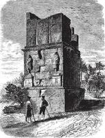 a Cipião torre, perto tarragona. - desenhando do arrogante, do depois de uma fotografia do j. Lawrence, vintage gravação. vetor
