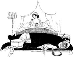 senhora dentro cama, vintage ilustração vetor