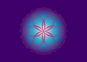 semente da geometria sagrada do símbolo da vida. logo icon mandala mística geométrica da alquimia esotérica flor da vida. círculos rosa entrelaçados, amuleto meditativo de lótus vetor isolado em fundo roxo