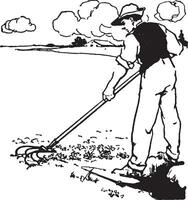 homem usando uma cultivador, vintage ilustração vetor