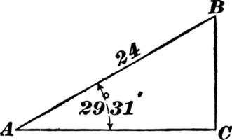 triângulo com ângulo do 29 31' e lado do 24 vintage ilustração. vetor