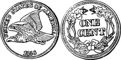 Níquel de cobre centavo moeda, 1856 vintage ilustração. vetor