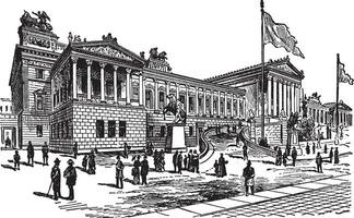 parlamento construção dentro Viena dentro Áustria, vintage ilustração. vetor