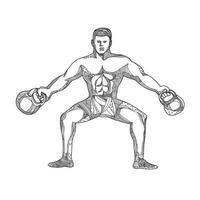 atleta fitness levantando arte do doodle do kettlebell vetor