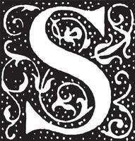 s, inicial ornamentado, ilustração vintage vetor