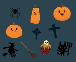 resumo 31 de outubro halloween feriado objetos doces festa abóbora laranja escuridão assustadora vetor