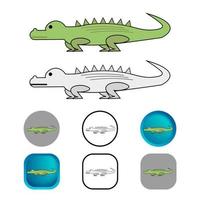 coleção plana de ícones de animais de crocodilo vetor