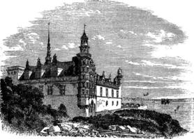 kronborg castelo dentro Helsingor, Dinamarca, vintage gravação vetor