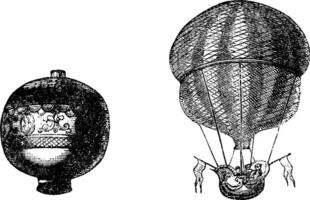 primeiro balão ou quente ar balão, vintage gravação vetor