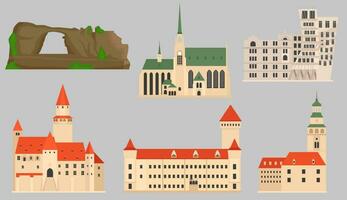 marcos dentro a tcheco república importante turista atrações plano colorida desenho animado imagem, vetor ilustração.