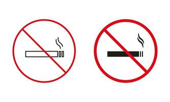 fumar tabaco vermelho Atenção sinais. fumaça cigarro linha e silhueta ícones definir. permitido e Proibido área para fumar nicotina cigarro pictograma. isolado vetor ilustração.