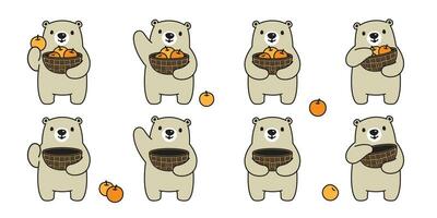 Urso vetor polar Urso fruta cesta laranja ícone logotipo desenho animado personagem símbolo ilustração rabisco Projeto