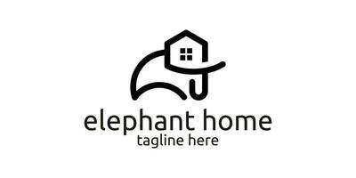 logotipo Projeto combinando a forma do a elefante com uma casa, minimalista linha logotipo. vetor