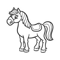 cartão cavalo, Preto e branco ilustração, e coloração página em uma branco fundo. linha desenhando estilo vetor