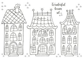 conjunto de ilustrações de pequenas casas na mão desenhar estilo. coleção de ilustrações vetoriais para seu projeto. desenhos adoráveis vetor