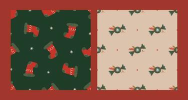 desatado padronizar conjunto com Natal vermelho meia e doces. Natal e Novo ano conceito. mão desenhado retro vintage vetor textura para papel de parede, impressões, invólucro, têxtil