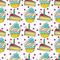 ilustração vetorial. padrão sem emenda com bolos doces. muffins fofos, cupcakes. fundo de bolinhas. textura para tecido vetor