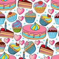 ilustração vetorial. padrão sem emenda com bolos doces. muffins fofos, cupcakes. fundo de bolinhas. textura para tecido vetor