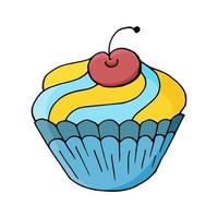 Ilustração vetorial para seu design. ícone brilhante de cupcake, muffin na mão desenhar o estilo vetor