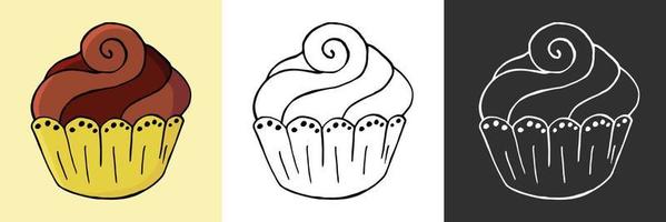 Ilustração vetorial para seu design. ícone brilhante de cupcake, muffin na mão desenhar o estilo