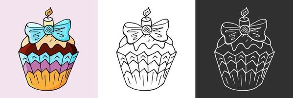 Ilustração vetorial para seu design. ícone brilhante de cupcake, muffin na mão desenhar o estilo vetor