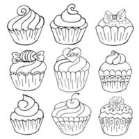 Ilustração vetorial para seu design. ícone brilhante de cupcake, muffin na mão desenhar o estilo vetor