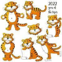 símbolo de 2022. ilustração com tigre na mão desenhar estilo. ano novo 2022 vetor