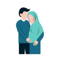 muçulmano grávida casal plano ilustração vetor