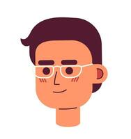 Óculos japonês homem 2d vetor avatar ilustração. óculos ásia adulto, cara 40s desenho animado personagem face retrato. coreano masculino 30s plano cor do utilizador perfil imagem isolado em branco fundo