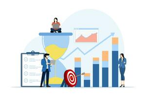 Tempo gestão e desenvolvimento conceito, o negócio pessoas desenvolve uma sistema do auto-controle, foco em alvos e objetivo realização para produtivo trabalhar. plano vetor ilustração em branco fundo.
