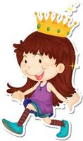 personagem de desenho animado de uma garota usando adesivo de coroa vetor