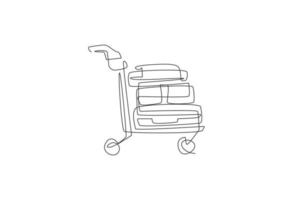 desenho de linha contínua única do carrinho de bagagem no aeroporto. conceito de serviço de aeroporto. gráfico de ilustração vetorial moderno de desenho de uma linha vetor