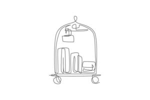 um único desenho de linha de carrinho de bagagem em ilustração gráfica de vetor de hotel. conceito de serviço de quarto de hotel. design moderno de desenho de linha contínua