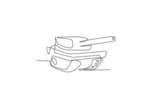 um desenho de linha contínua de tanque de guerra de metal com arma de canhão. conceito de veículo de transporte. ilustração em vetor gráfico de desenho de linha única dinâmica