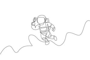 desenho de linha única contínua de astronauta voando relaxa enquanto come sorvete de picolé na galáxia nebulosa. ficção de fantasia do conceito de vida do espaço sideral. ilustração em vetor desenho desenho de uma linha na moda