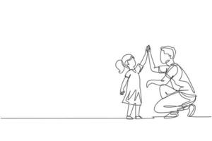 desenho de linha única contínua de jovem pai dando high five para filha em casa por um desempenho escolar, tempo de paternidade. conceito de parentalidade familiar. ilustração em vetor desenho desenho de uma linha na moda