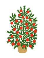 vetor Natal árvore com vermelho bolas dentro vime cesta. Natal árvore decorado ilustração.