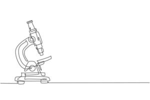 microscópio de laboratório de desenho de linha contínua para ajudar o médico a descobrir a vacina. de volta ao conceito de minimalismo desenhado à mão da escola. desenho de desenho de linha única para ilustração de gráfico vetorial de educação vetor